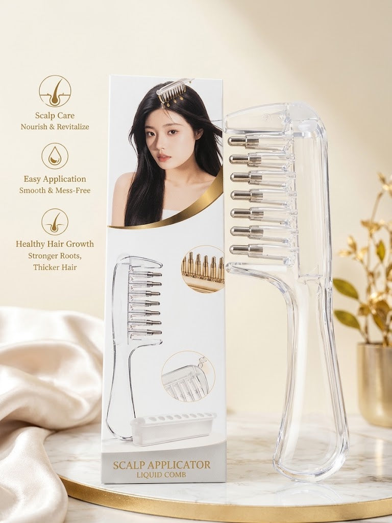 Unisex Transparent Essential Oil and Serum Applicator Massage Comb with liquid Reservoir_Anti Drip Oil Applicator Comb for Hair Growth Treatment_Metal Ball Rolling Teeth Easy To Use Scalp Oiling Tool_Oil & Serum Applicator Comb For Men & Women