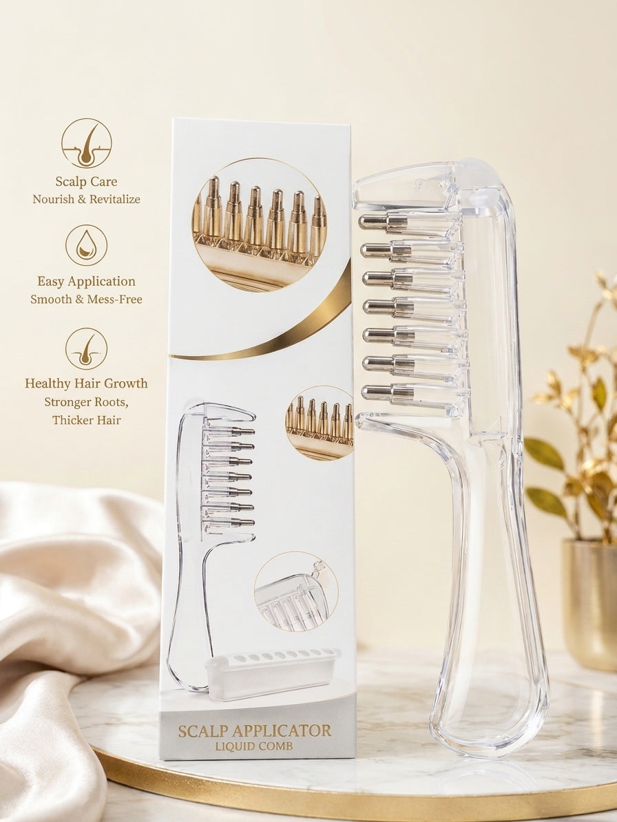 Unisex Transparent Essential Oil and Serum Applicator Massage Comb with liquid Reservoir_Anti Drip Oil Applicator Comb for Hair Growth Treatment_Metal Ball Rolling Teeth Easy To Use Scalp Oiling Tool_Oil & Serum Applicator Comb For Men & Women